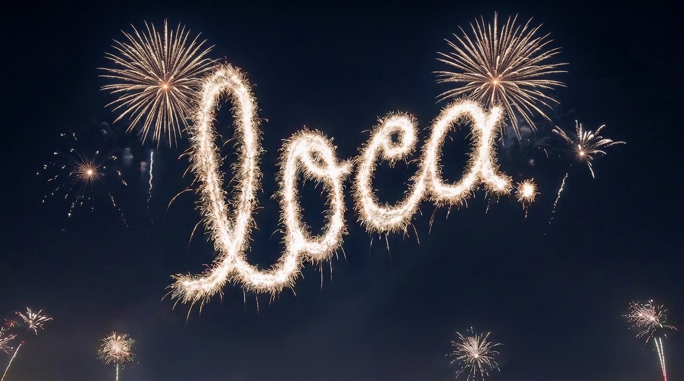 Der LOCA-Schriftzug als Wunderkerze im Nachthimmel, umgeben von Feuerwerk